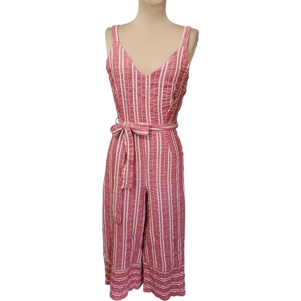 LOST + WANDER x ANTHROPOLOGIE "Robin" Striped Seersucker Wide Jumpsuit - Size M - Picture 3 of 16